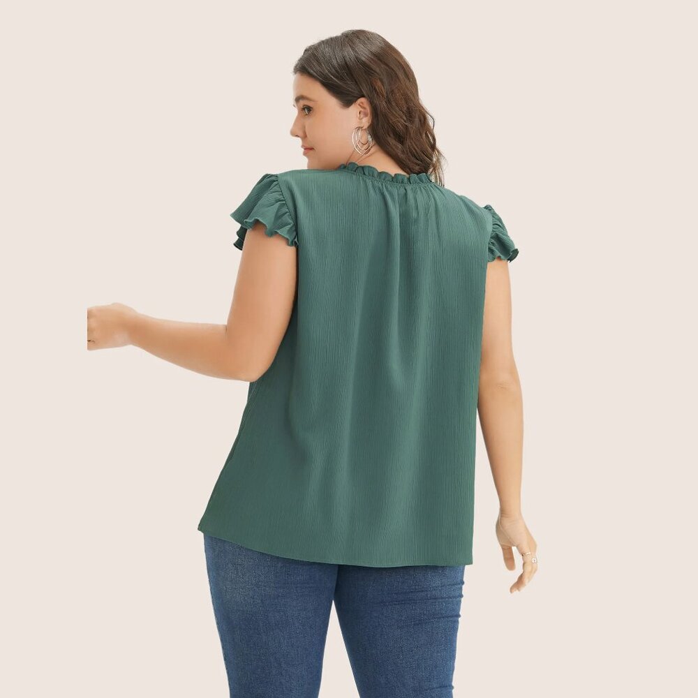 NWT BloomChic Mint Plain Mock Neck Cap Sleeve Ruffle Trim Blouse Size 26/4X - Picture 5 of 10